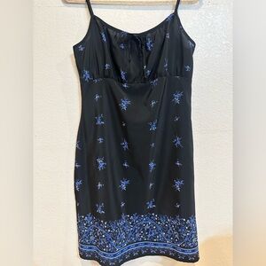 Basic Editions Spaghetti Strap Black and Blue Slip Midi Dress